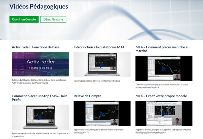 Espace formation sur le site d'ActivTrades