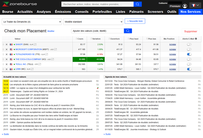 Votre liste de valeurs sur Zonebourse