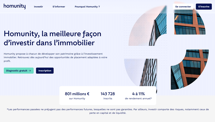 Capture d'écran de la page d'accueil du site Homunity